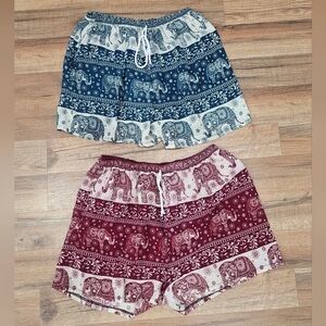 Elephant Print Women Shorts - Blue and Red Blunde From Thailand L/XL